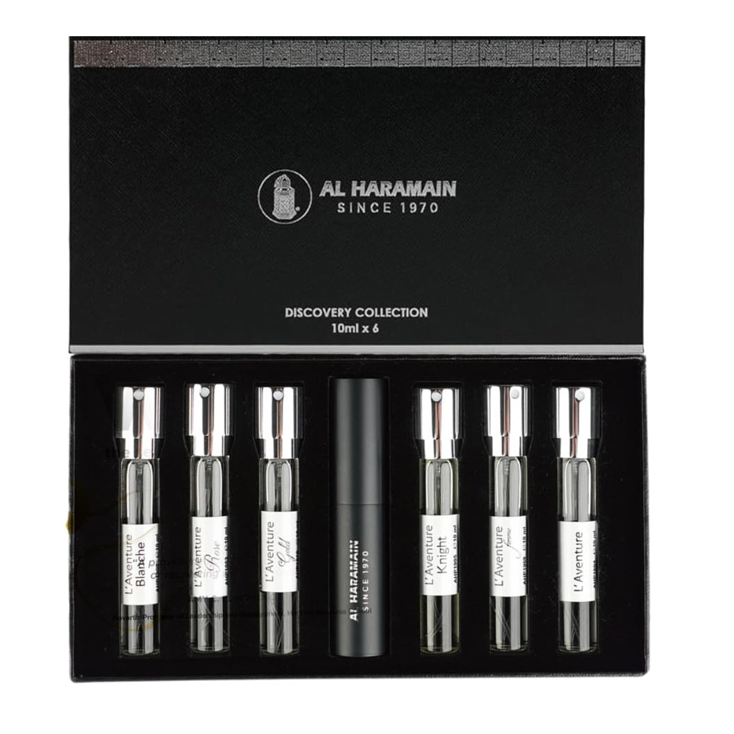Al Haramain L'Aventure Discovery Collection 6 Piece Gift Set - Perfume NZ is the leading wholesale distributor of brand name perfumes and fragrances in New Zealand.